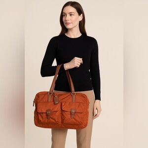 TUMI Burnt Orange Nylon Tote Bag with Leather Trim